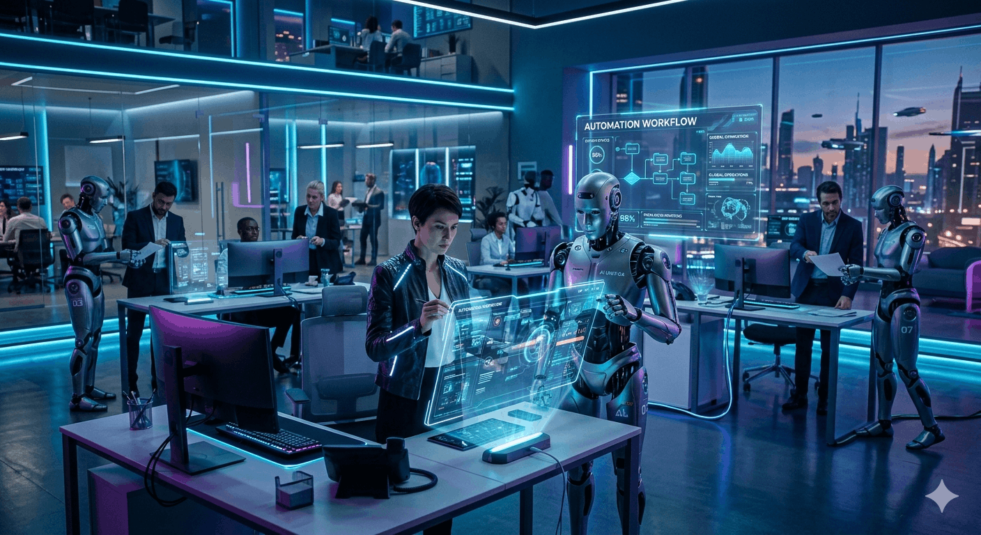 AI agents automating business tasks with futuristic technology